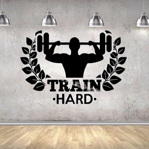 Train Hard Muscle Power Wall Decals Gym Fitness Vinyl Sticker Home Decor Creative Interior mural Wall Art Sport Wallpapers EA205