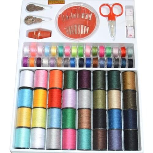 Portable Sewing Box Kitting Needles Kits Tools 64 Rolls Color Sewing Machine Line Machine Spool Set
