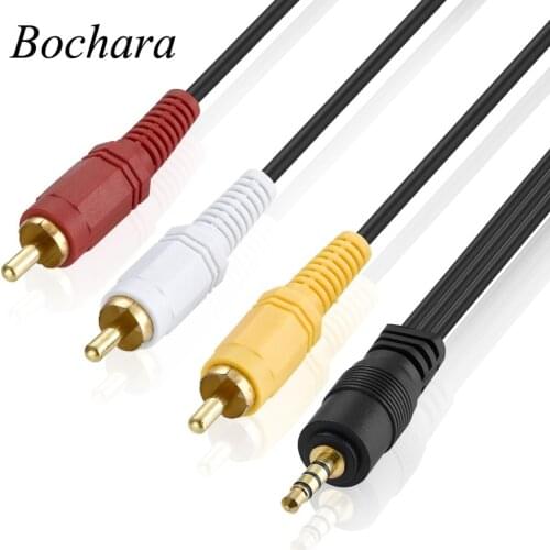 Bochara Gold Plated 3.5mm Mini AV to 3 RCA Audio Video Cable Male to Male 1.4m