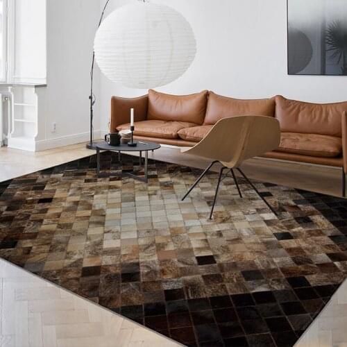 American style luxury cowhide seamed rug , modern natrual milch cowskin chequer carpet for living room bedroom decoration