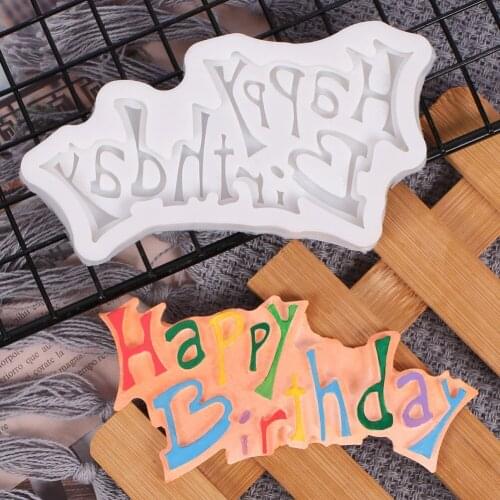 Happy Birthday Cake Mold Silicone Letter Mold Baking Tool for DIY Chocolate Candies Biscuits Puddings