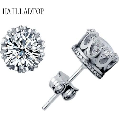 Fashionable Full Crystal Stud Earring With CZ Diamonds Lady Crown Earring Trendy Coroa Brincos Pendiente Women Men Earrings