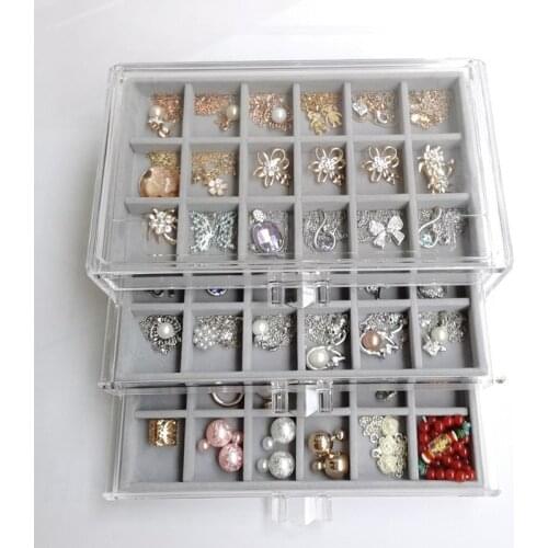 Three-drawing Multi-cell Acrylic Flannel Storage Box Jewelry Necklace Finishing Box Earrings Ring Display Stand Flannel Tray