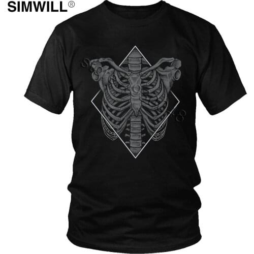 Skeleton Bone Tee Fashion Casual 100% Cotton Shirt for Men Short Sleeved Crew Neck Streetwear Gothic T-Shirt