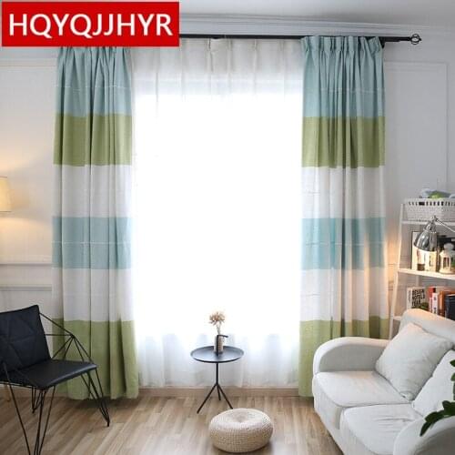 Blue white pink 3-color stripes modern simple high-grade cotton linen curtains for Living Room window curtain bedroom/kitchen