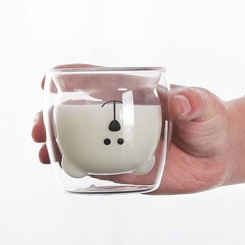 260ml Double Wall Glass Cup Lovely Panda Bear Beer Glasses Creative Morning Milk Glass Juice Glass Heat Resistant Mug Shot Glass