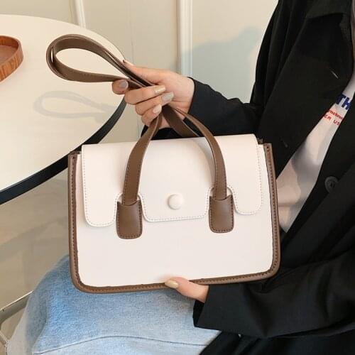 Contrast Color Shoulder Bags for Women 2021 New Design Underarm Bag Casual Flap Boston Bag Female Pu Leather Purses and Handbags
