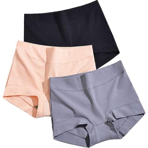 Solid Boyshort High Waist Briefs Plus Size Panties Womens Lingerie Cotton Underwear Antibacterial Underpants Female Intimates