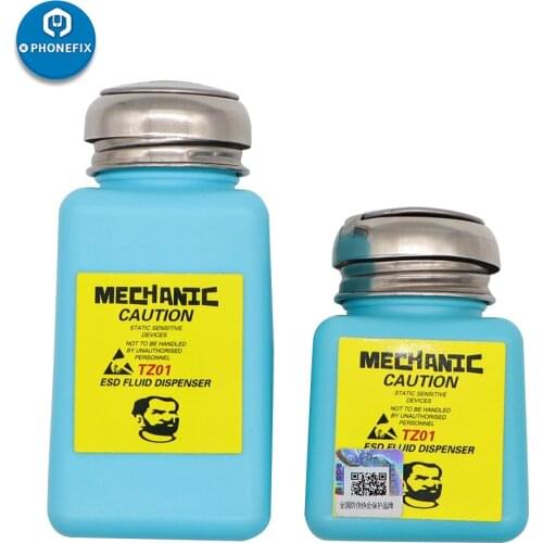 High Quality 180ML ESD Fluid Dispenser Mechanic Plastic Alcohol Bottle Metal Cap Press Pumping Bottle for Soldering Iron Repair