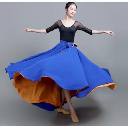 Two Sides Wear Contrast Color 8M Big Swing Maxi Skirt Retro Style Spring Summer Chiffon Long Boho Skirts Dance Skirt Female