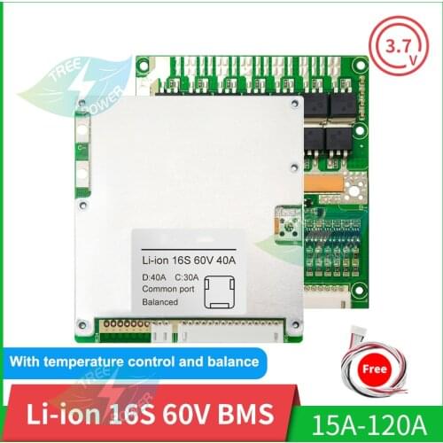BMS 16S 60V 18650 Balancer 120A 100A 60A 50A 40A 30A 20A Lithium Battery Protection Board PCB for Electric Vehicle Ebike