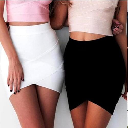 Ladies High Quality Rayon Black Thick Rayon Pencil Bandage Skirt Cute Mini Skirt