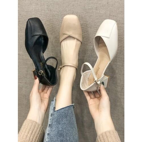 2021 spring and autumn new womens shoes fairy style wild student high heels square toe thick heel high heels trend single shoes