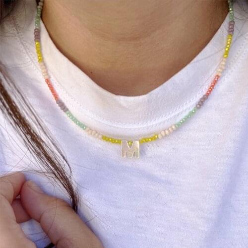 Fashion New Color Crystal Beaded Necklace Customized 26 Letter Pendant Short Collier Femme Bohemian Aesthetic Jewelry украшения