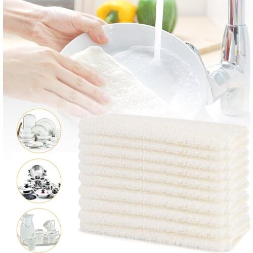 10PCS/Set Bamboo Fiber White Cleaning Cloths Strong Water Absorption Dual-Layer Dish Cloth 23 X 18cm