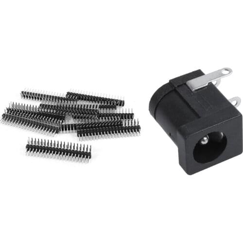10 Pcs 2X20 40Pin Right Angle PCB Connector Pin Headers With 35PCS 2.1Mmx5.5Mm Barrel-Type PCB Mount DC Power Jacks