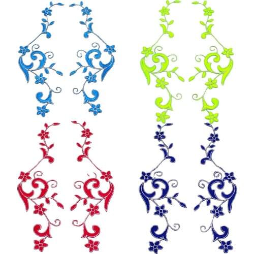 Iron on Patches 3D Flower Embroiderey Appliques Trims Mirror Pair 23cm*7CM