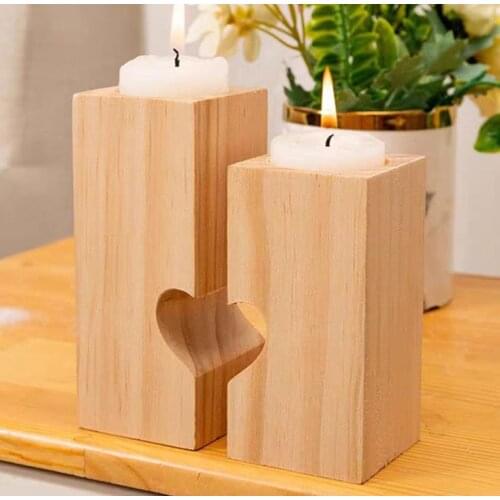 20pcs Wooden Tea Light Candle Holder Heart Hollowed-out Candlestick Romantic Decoration for Home Birthday Party Wedding SN3665