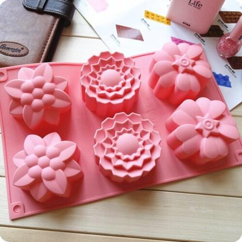 6 Cavity Flower Shaped Silicone Fondant DIY Handmade Soap Candle Cake Decors Candle Mold Making Pastry Baking Tool