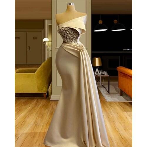 Arabic Mermaid Evening Dresses Ruched Beaded Lace Longue Robes Formal Dress 2020 vestiti da sera