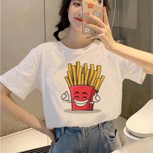 Chips Hamburger Fast Food Women T-shirt 90s Aesthetic Tshirt Vintage Harajuku T-shirt Short Sleeve O-neck Women Tops Tshirt