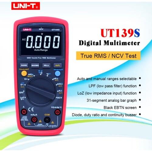 UNI-T UT139S Digital Multimeter Auto Range True RMS Temperature Probe LPF pass filter LoZ low impedance input