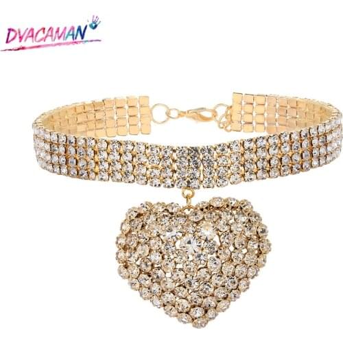 Dvacaman INS Bling Bling Heart Necklace Chic Choker Jewelry for Women 2020 Luxury Rhinestone Neck Chains Party Wedding Bijoux