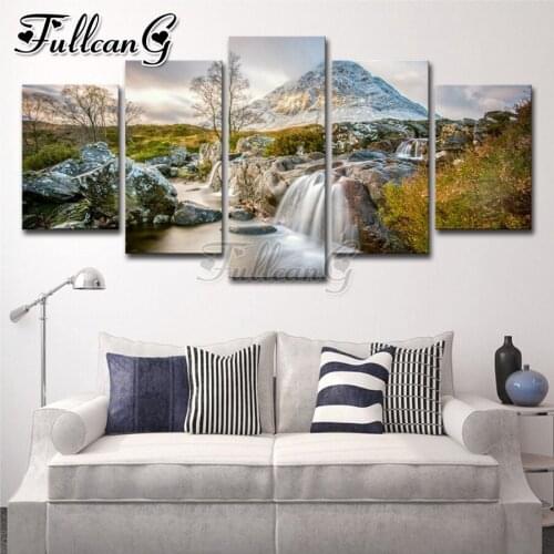 FULLCANG Natural scenery mountain 5 piece diy diamond painting full square round drill mosaic embroidery sale decoration FC3429