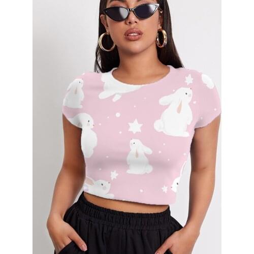 3d Tshirt Rabbit T shirt Women Animal Tshirts Casual Lovely Navel Bare Harajuku T-shirts 3d Womens Clothing Hip Hop Casual Tops