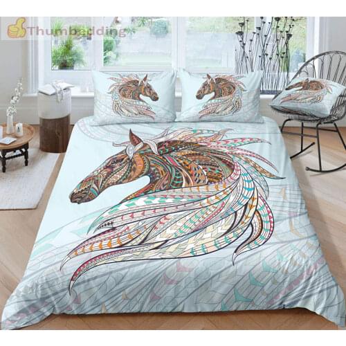 Thumbedding Dropship Colorful Horse Bedding Sets 3D Wild Animal Printed Duvet Cover Set Unique Designed Bed Set 3pcs