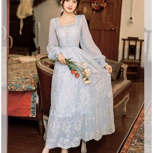 Sweet Soft Girl A Line Dress Summer Lace Embroidery Button Decortion Party Dresses Casual Street Boho Vestido Midi Feminino