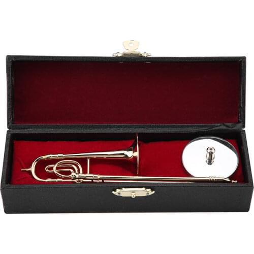 Hot Sale Miniature Trombone Replica with Stand and Case Gold Plated Instrument Model Musical Ornaments For Home Decor Gifts