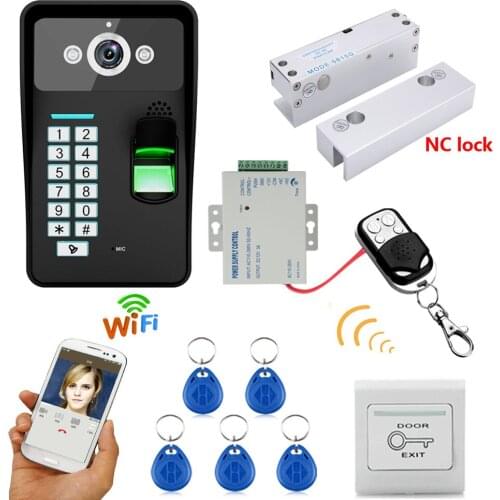 MOUNTAINONE 720P WIFI RFID Recognition Video Door Phone Doorbell Intercom System + Electric Bolt Lock Frameless Glass Door NC