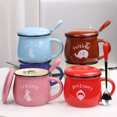 Cartoon Coffee Cups Ceramics Mugs Creative Ring Handle Candy Color Milk Coffee Tea Cappuccino Ceramic Cup Best Gifts For Friends