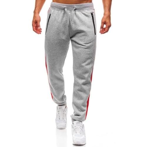 Mens Sport Pants Zipper Pocket Trouser Side Stitching Design Sport Pants Drawstring Joggers