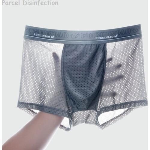2021 MenS Underwear Man Boxer Summer Ice Network Mesh Breathable Sexy Youth Boxer Bamboo Ventilate Shorts Four shorts Cosy