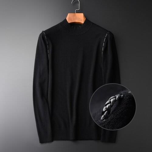Men Shoulder Handmade Leather Weave Design Autumn And Winter Fashion New Mens Round Neck Pullover Sweater