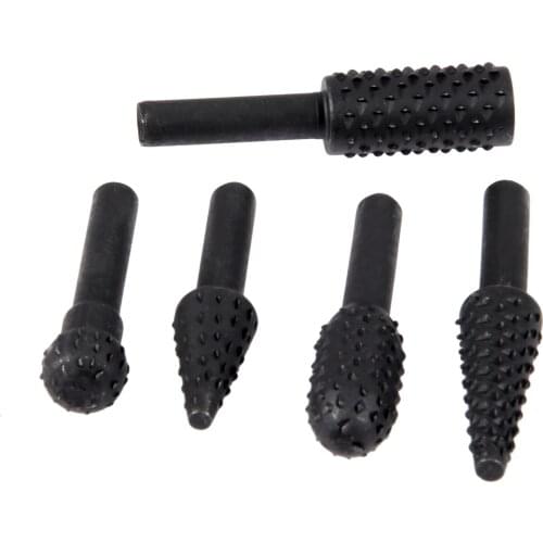 DRELD 5Pcs Rotary Rasp File Set 1/4" Shank Rotary Files Woodworking Drill Bits Wood Carving Burr File Rasp Woodworking Tools