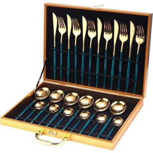 24pcs Gold Dinnerware Set Stainless Steel Tableware Set Knife Fork Spoon Luxury Cutlery Set Gift Box Flatware