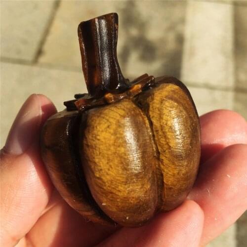 Natural Stone Tiger Eye Crystal Pumpkin Head Statue Quartz Crystal Figurine Halloween Christmas Home Decoration Crafts Gifts