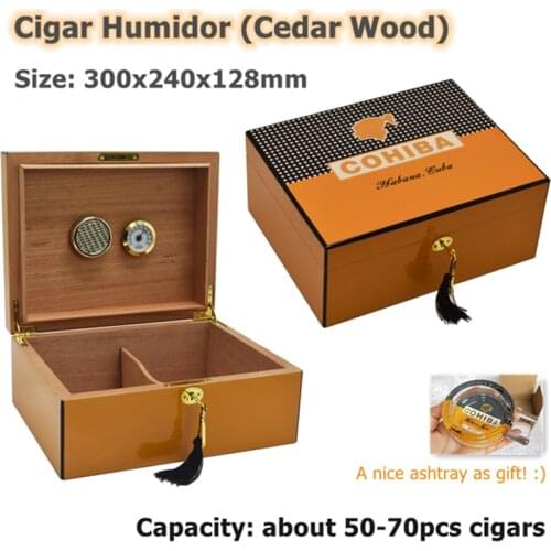 Low-key Luxury Design Cool Quality Cedar Wood Cigar Case Portable Humidor Moisturizing Box COHI BA Professional Case Gift Yellow