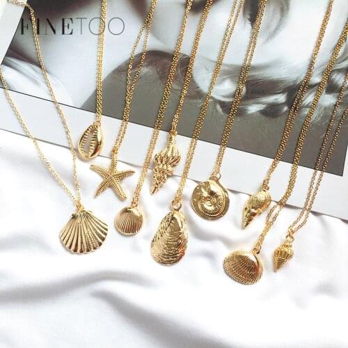 Fashion Gold Color Cowrie Shell Necklace Women Boho Ocean Beach Conch Pendant Necklace