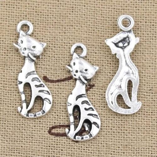 20pcs Charms Cat 25x9mm Antique Making Pendant fit,Vintage Tibetan Silver color,DIY Handmade Jewelry