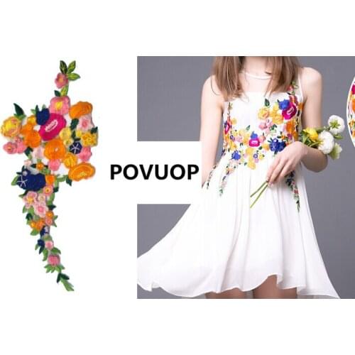 POVUOP Embroidery fabric embroidered stickers patch hot fixed clothes accessories Multi color fine embroidery decorative