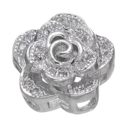 Clear Crystal Zircon Jewelry Findings Components Micro Pave Rose Flower Beads For Women DIY Fine Jewelry Making Wholesale Bead