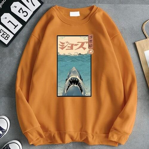 Ukiyo Shark Print Pullovers Japanese Style Print Hoody For Man Warm High Quality Men Hoodie Hip Hop Fashion Brand Mens Hoodies