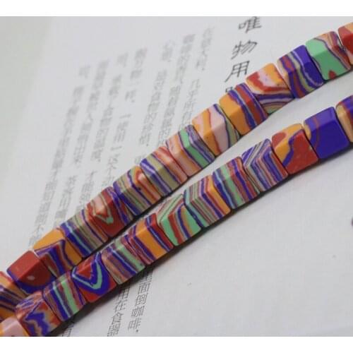 Multicolor stripe Turkey stone malachite block shape loose beads 6x6mm 15" DIY accessories jewelry making design