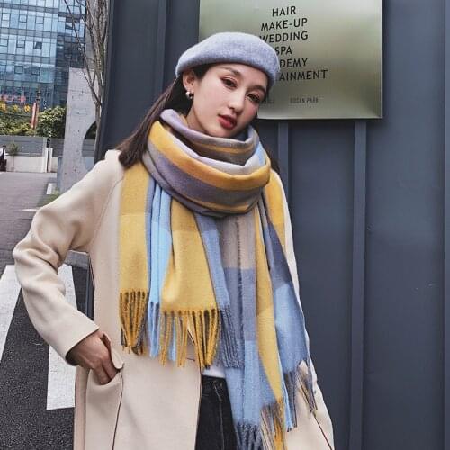Luxury Brand Winter Plaid Scarf For Women Warm Cashmere Scarves Tassel Blanket Foulard Big Lattice Long Shawls Wraps Stoles