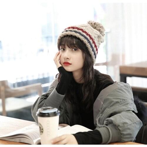 New Fashion Fur Pom Warm Knitted Hats For Women Beanies Bones Skullies Beanie Hat Winter Bonnet Femme Cap шапка зимняя женская