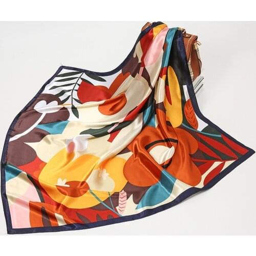 2021 New Fashion Silk Square Scarf For Women 90*90cm Neck Hair Tie Band Bag Warp Soft Neckerchief Hijab Headscarf Female Foulard